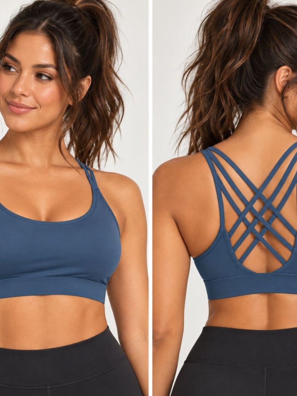 Sweat & Mill Strappy Back Sports Bra M Blue Yoga Athleisure Workout